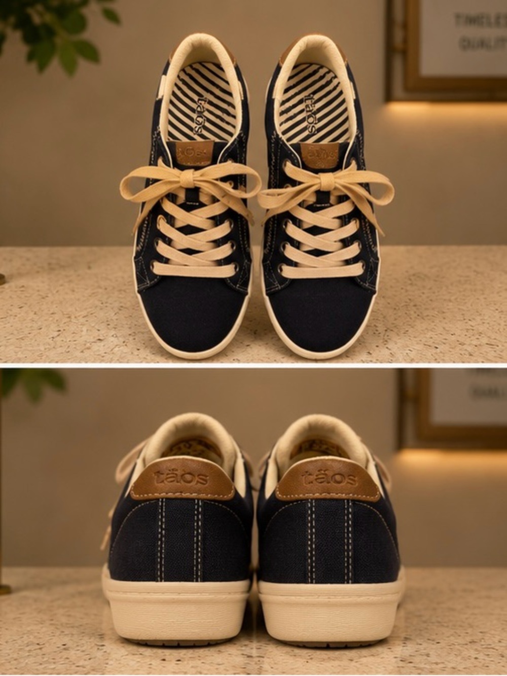 taos Navy Canvas Low-Top Sneakers with Cream Laces (never worn!)